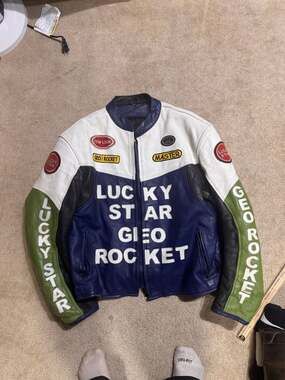 Vintage Lucky Star Geo Rocket Genuine Leather Biker Jacket L-XL